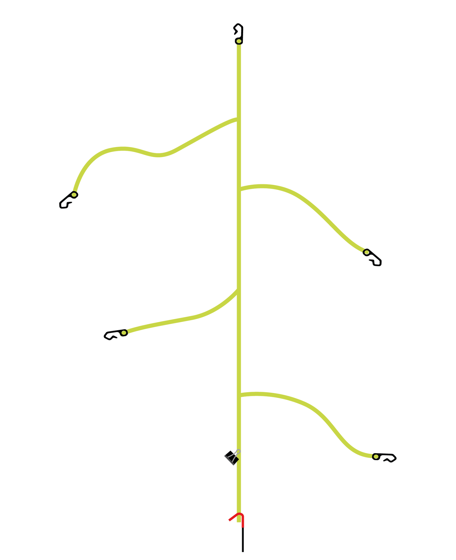 Diagram of AeroDry with a main line, four adjustable hook lines, lower clip and titanium stake.