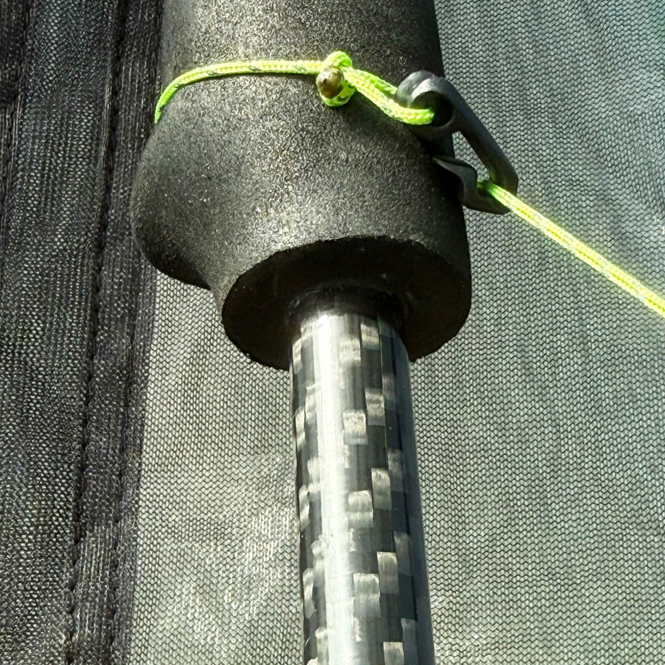 AeroDry attachment fitted around a trekking pole