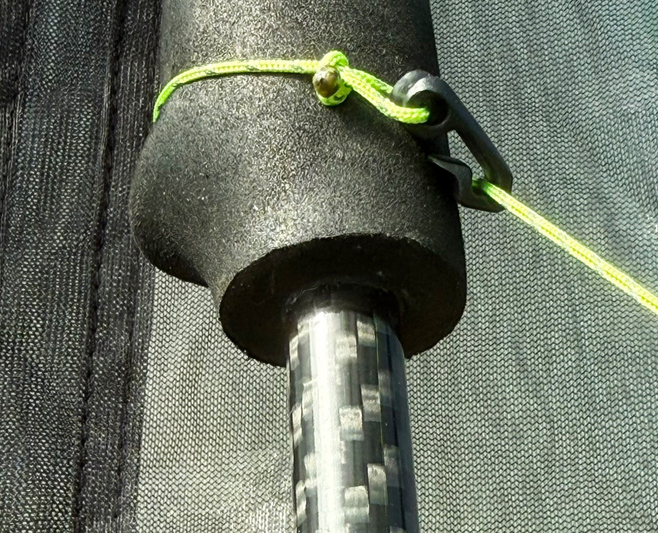AeroDry attachment fitted around a trekking pole